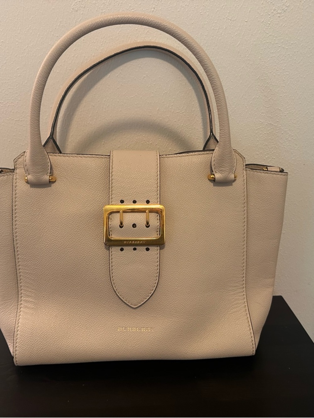 Burberry Cream Leather Buckle Satchel Nova Check Strap - Picture 2 of 7